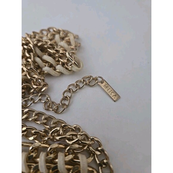 Mika Gold-tone & Leather Multi-layered Gold-tone Chain Statement Necklace 18-21" - Picture 8 of 8